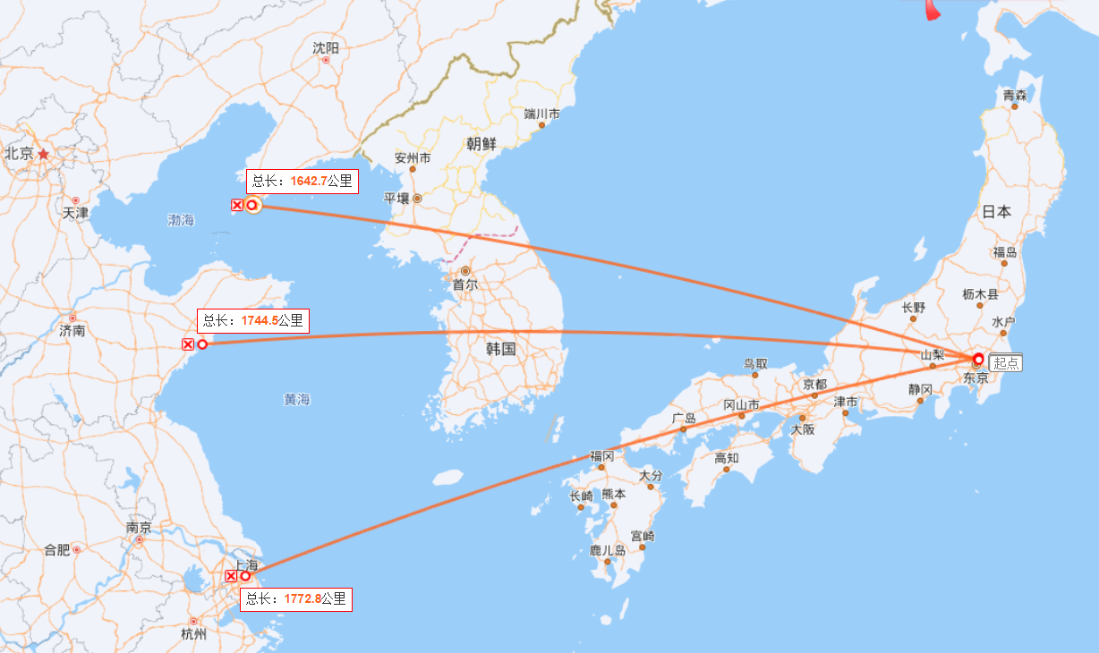 日本靠近中国哪个省/城市？